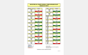 Calendrier des rencontres de l'équipe loisirs