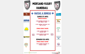 Matchs à domicile Week-end 07/08 avril 2018