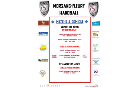 Matchs à domicile Week-end 07/08 avril 2018