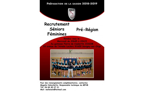 RECRUTEMENT SENIORS FEMININES PRE-REGION