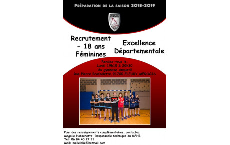 RECRUTEMENT EQUIPE -18 ANS FILLES EXCELLENCE DEPARTEMENTALE