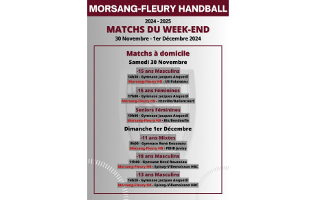 Matchs à domicile du 30 Novembre-1er Décembre