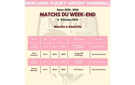Matchs à domicile du 4-5 Octobre